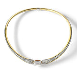 Yellow gold Ravello torque with pavé diamonds and a removable emerald-cut diamond, front view
