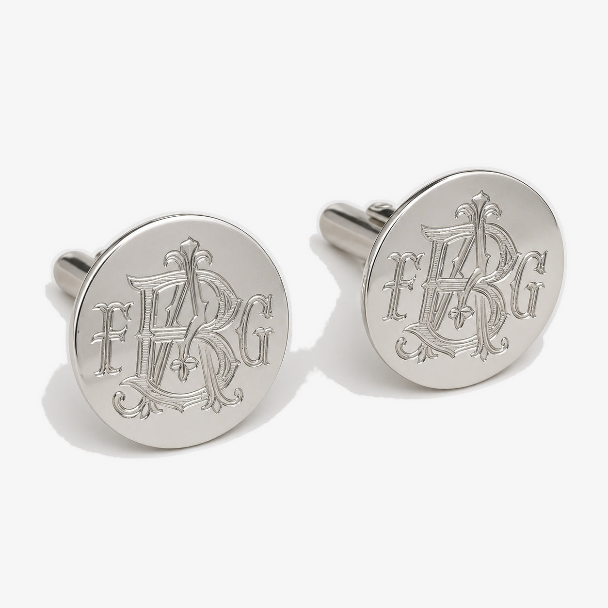 Engraved Round Sterling Silver Cufflinks