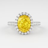 A 2.01 Light Yellow Oval Diamond and White Diamond Platinum Ring