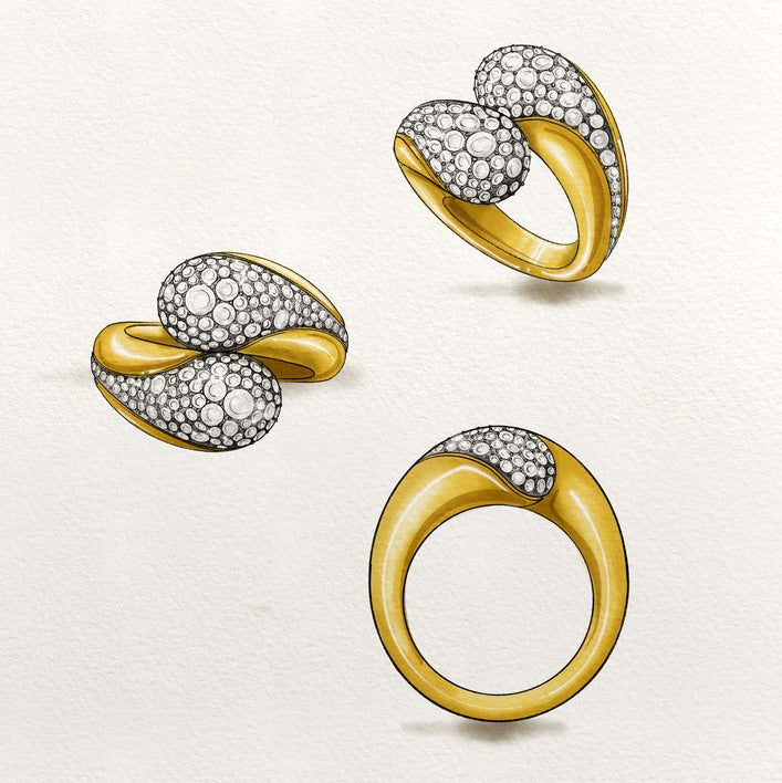 Hand-drawn colour design drawing of the Ravello ring